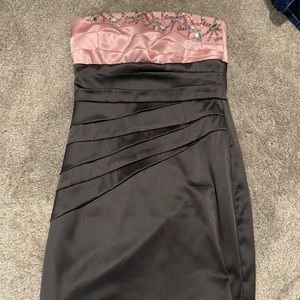 Strapless pink and gray homecoming dress